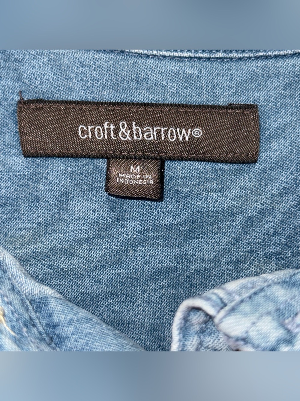 Croft & Barrow Men's Medium Denim Shirt Blue Long Sleeve 100% Cotton Button Down - Picture 6 of 10